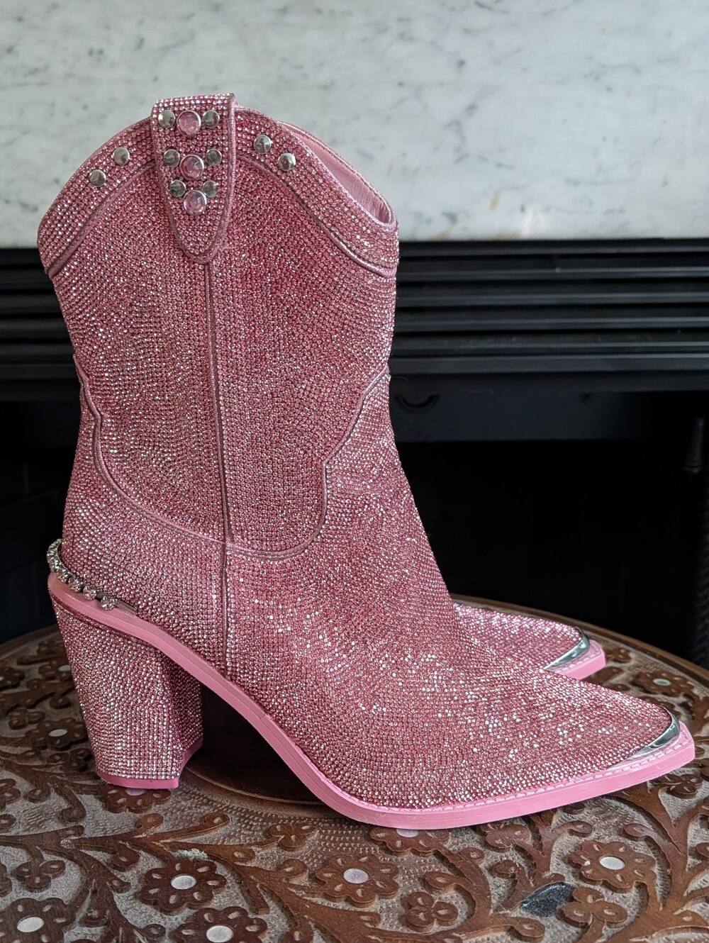 Club Exx Dolls Kill Pink Rhinestone Glitter Western Cowboy Boots Pointed Toe 11M